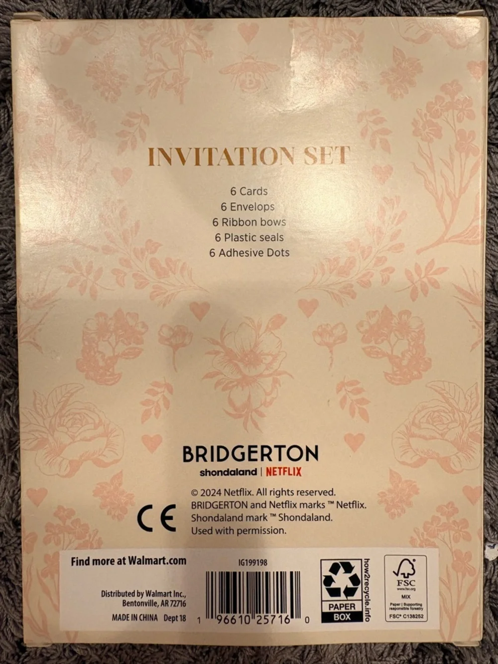 24 Bridgeton Queen's Edition Pink Invitation (4 boxes of 6 invitations =24)